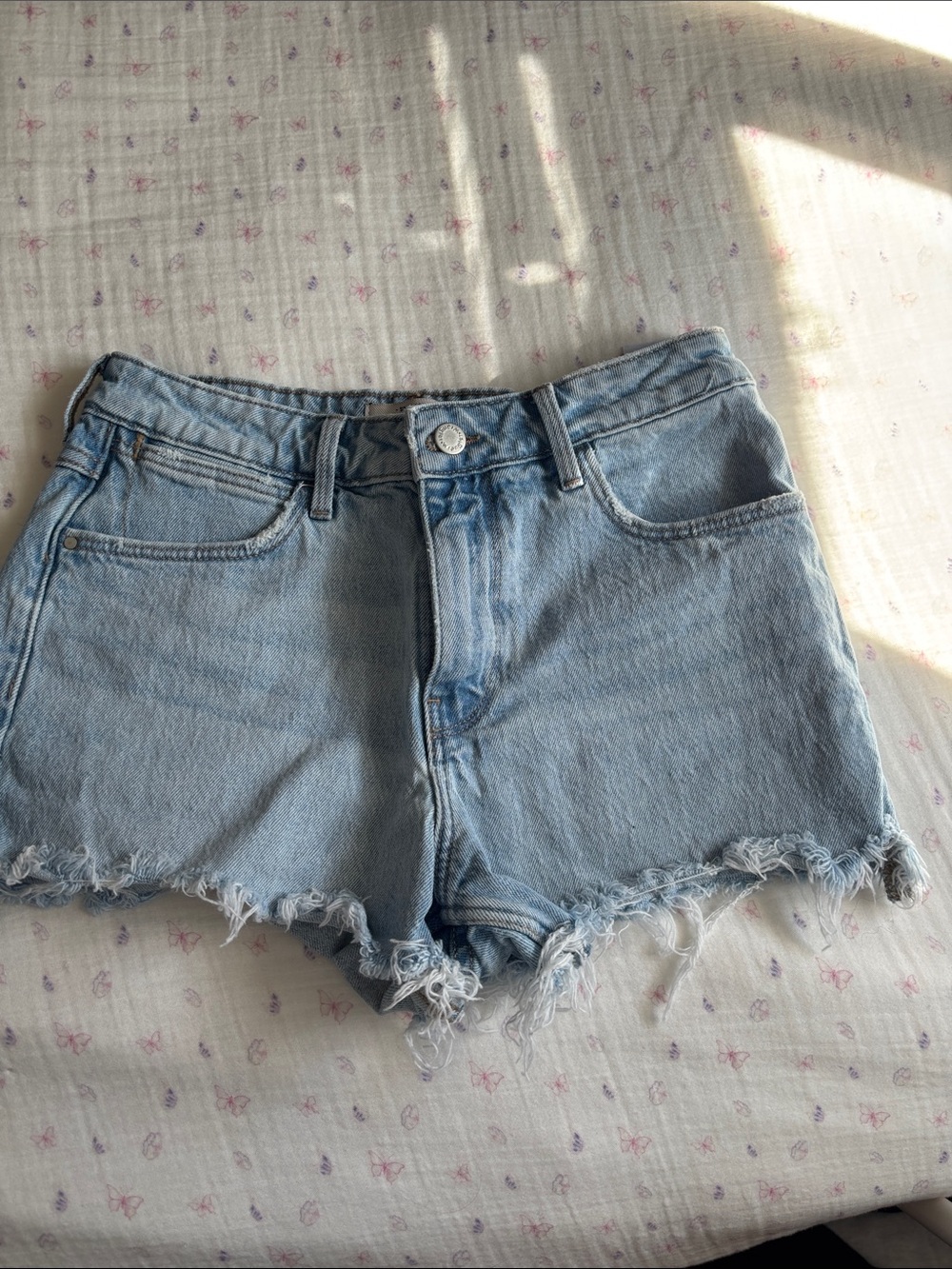 Wrangler Light Blue Frayed Denim Shorts